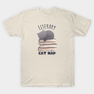 Literary Cat Nap | Cat naping on a pile of books T-Shirt